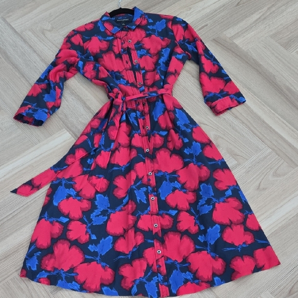 Banana Republic Red and Blue Floral Long Sleeve Dress Size 6 - Picture 3 of 4